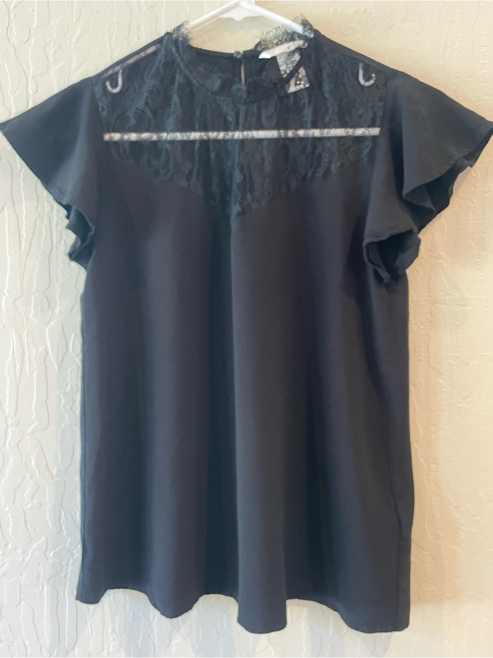 H&M Black Lace Yoke Flutter-Sleeve Blouse